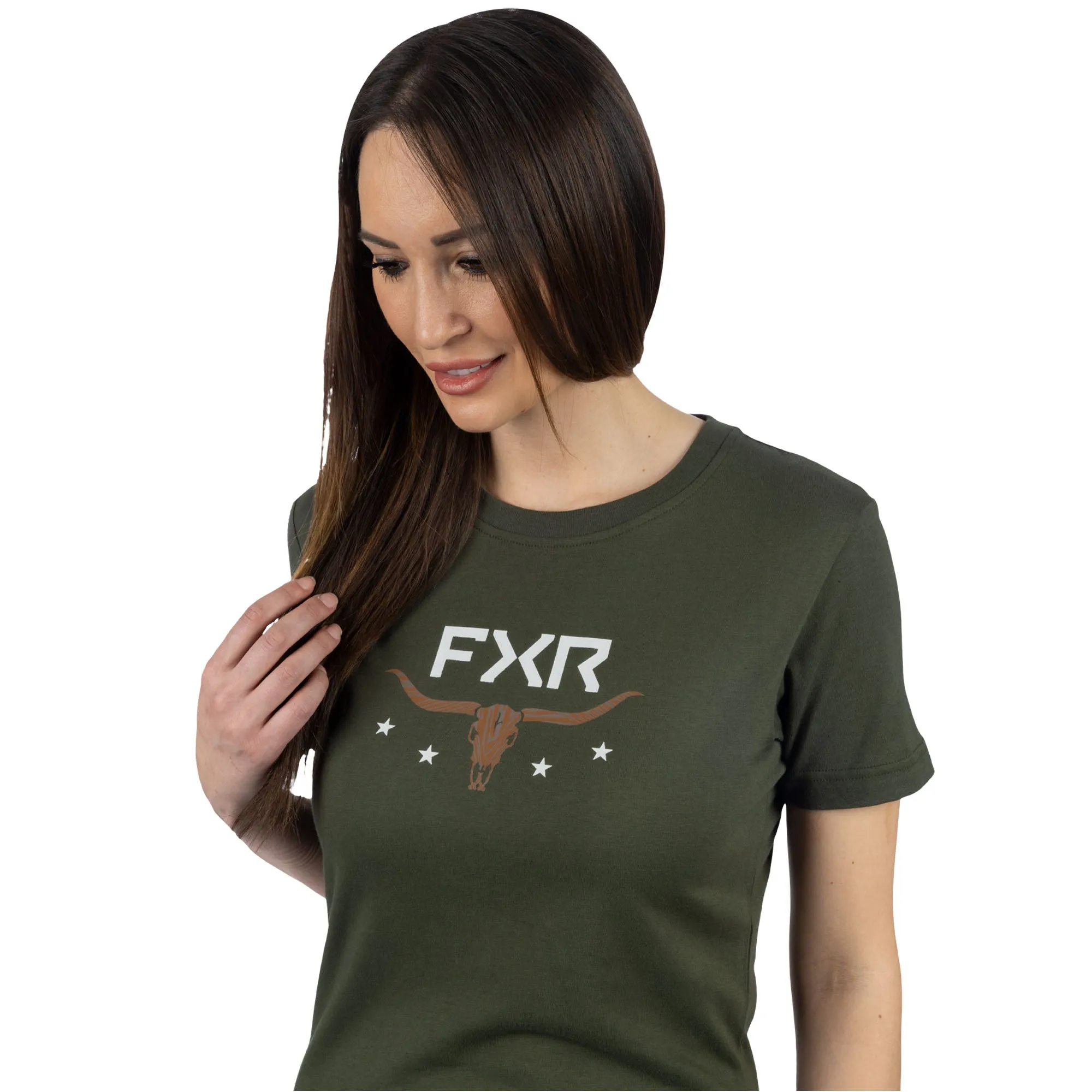 FXR  Womens Antler Premium T-Shirt Tee Crew Neck Short Sleeve Cotton Army Bone