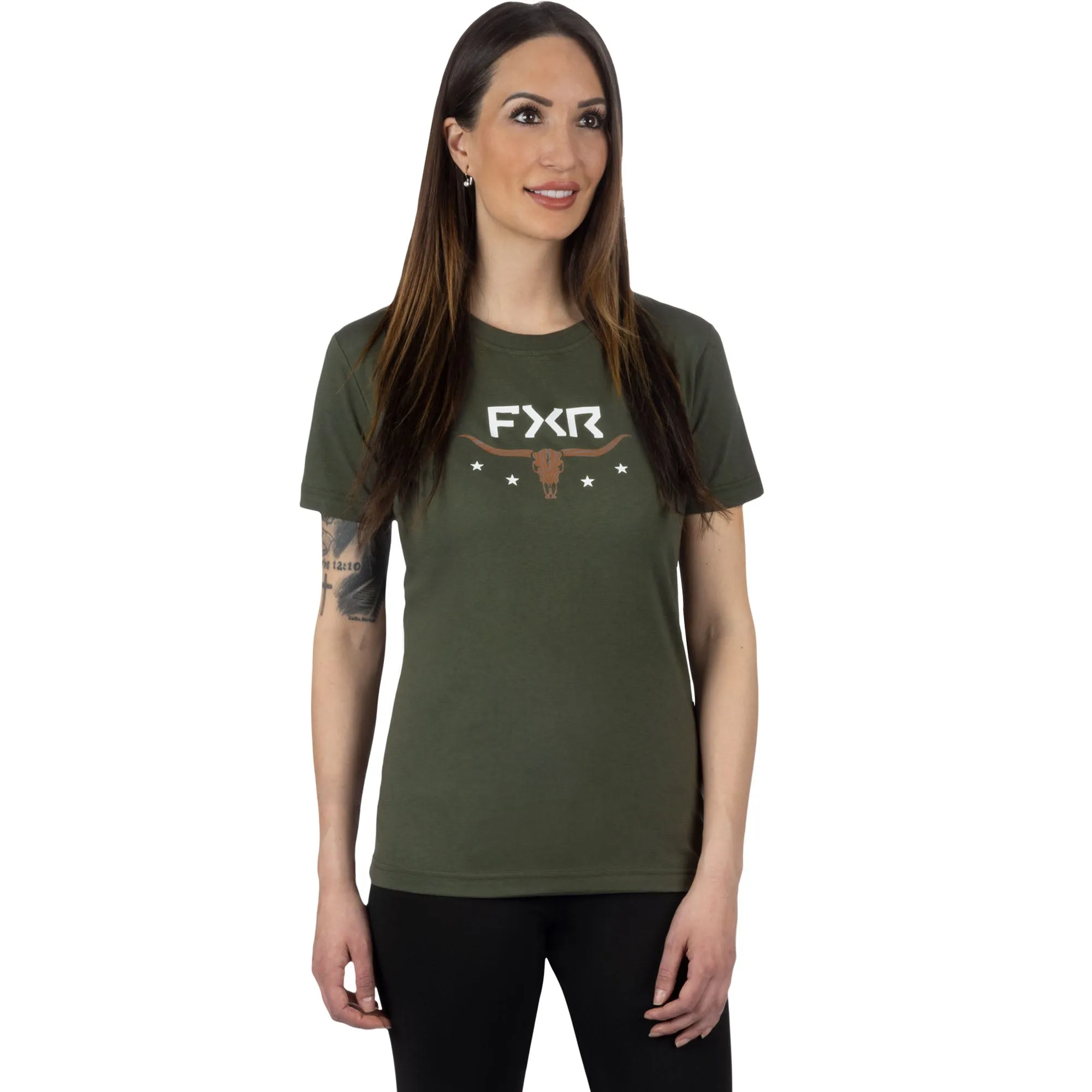 FXR  Womens Antler Premium T-Shirt Tee Crew Neck Short Sleeve Cotton Army Bone