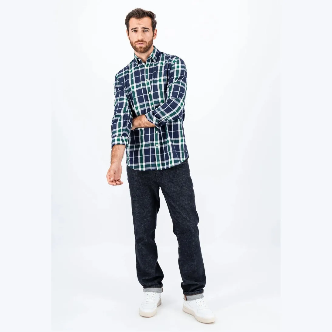 Fynch-Hatton Casual Pure Cotton Check Shirt 14088000 Navy