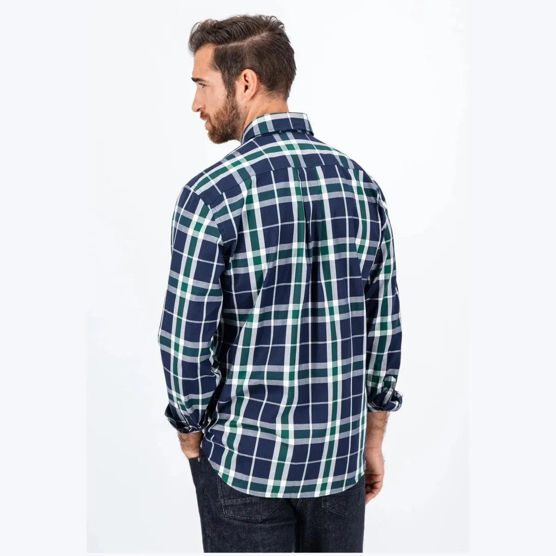 Fynch-Hatton Casual Pure Cotton Check Shirt 14088000 Navy