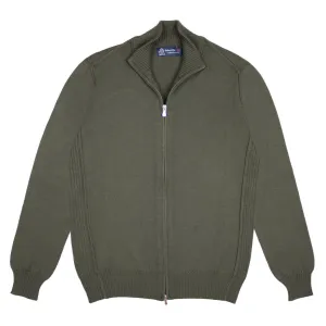 Green Virgin Wool Zip-Through Cardigan