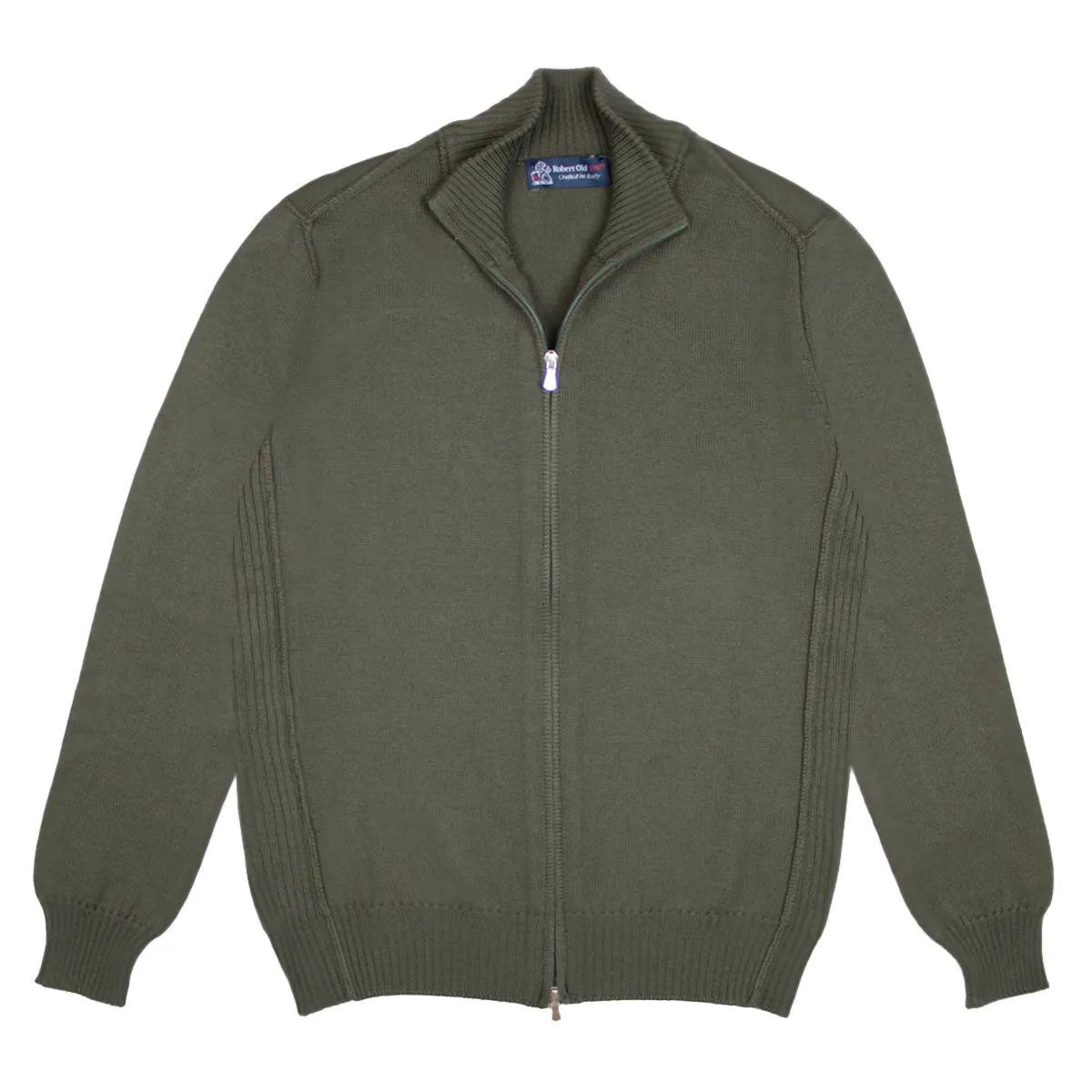 Green Virgin Wool Zip-Through Cardigan