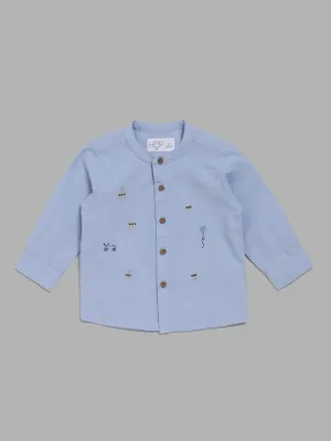 HOP Baby Pastel Blue Embroidered Shirt