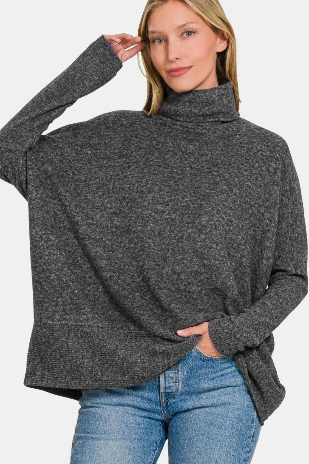 Kya Brushed Melange Hacci Turtleneck Sweater