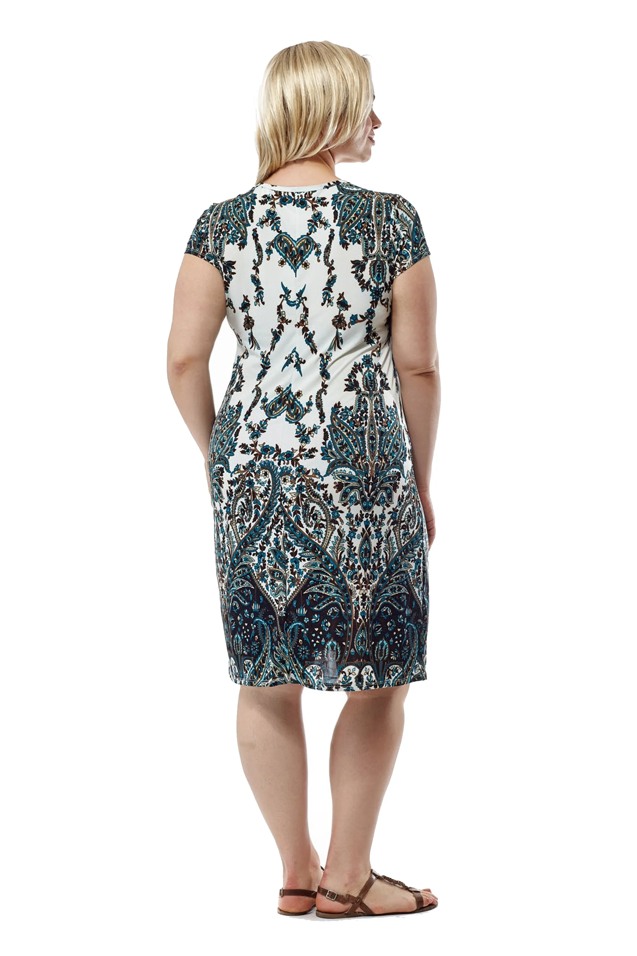 La Cera Plus Size Ivory and Navy Print Short Sleeve Dress