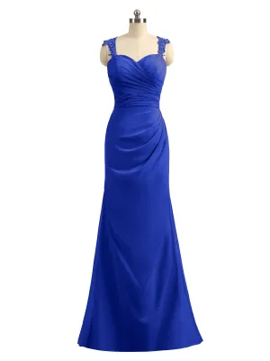 Lace Appliqued Strap Sheath Open Back Dress Royal Blue Plus Size