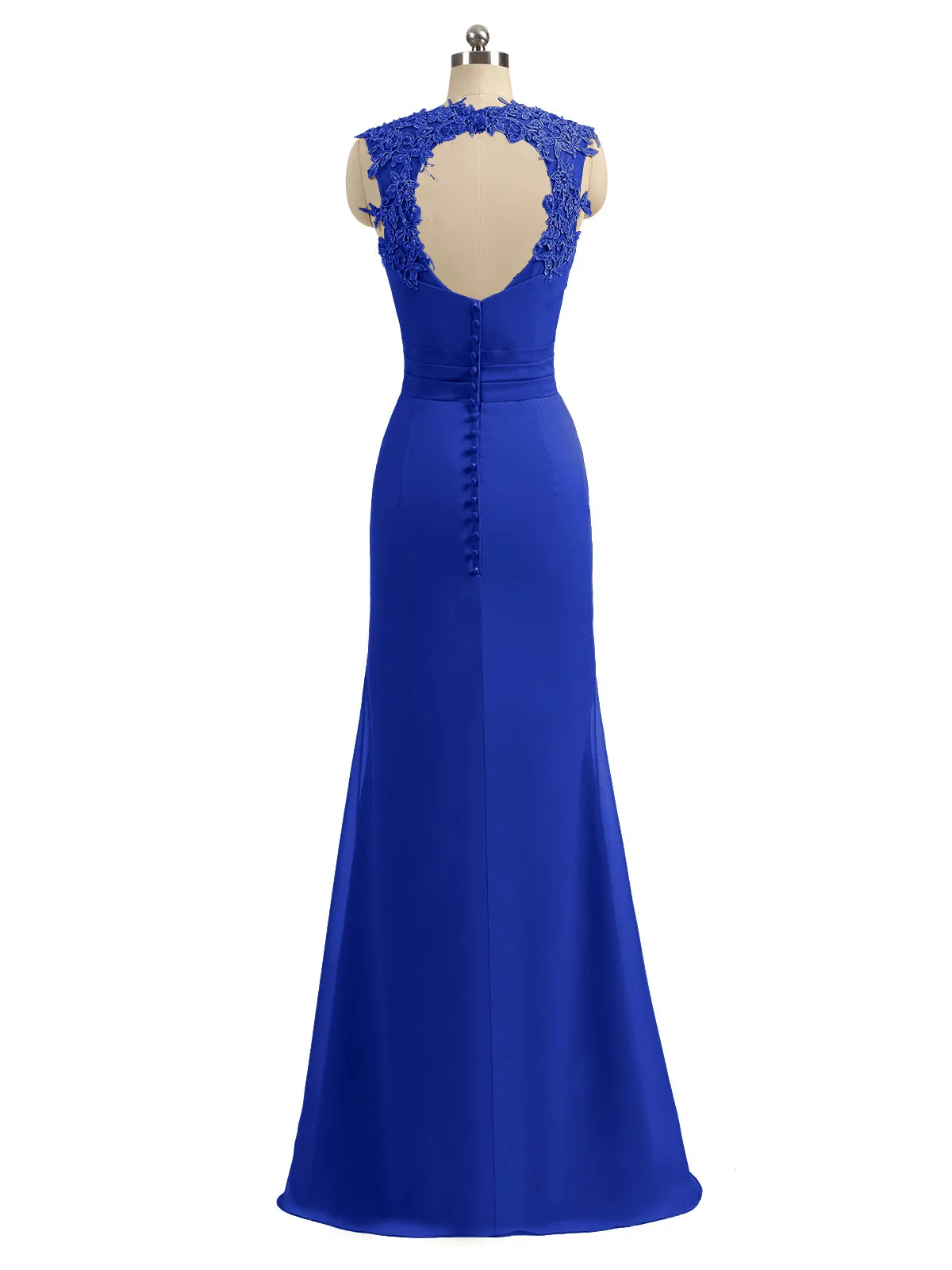 Lace Appliqued Strap Sheath Open Back Dress Royal Blue Plus Size