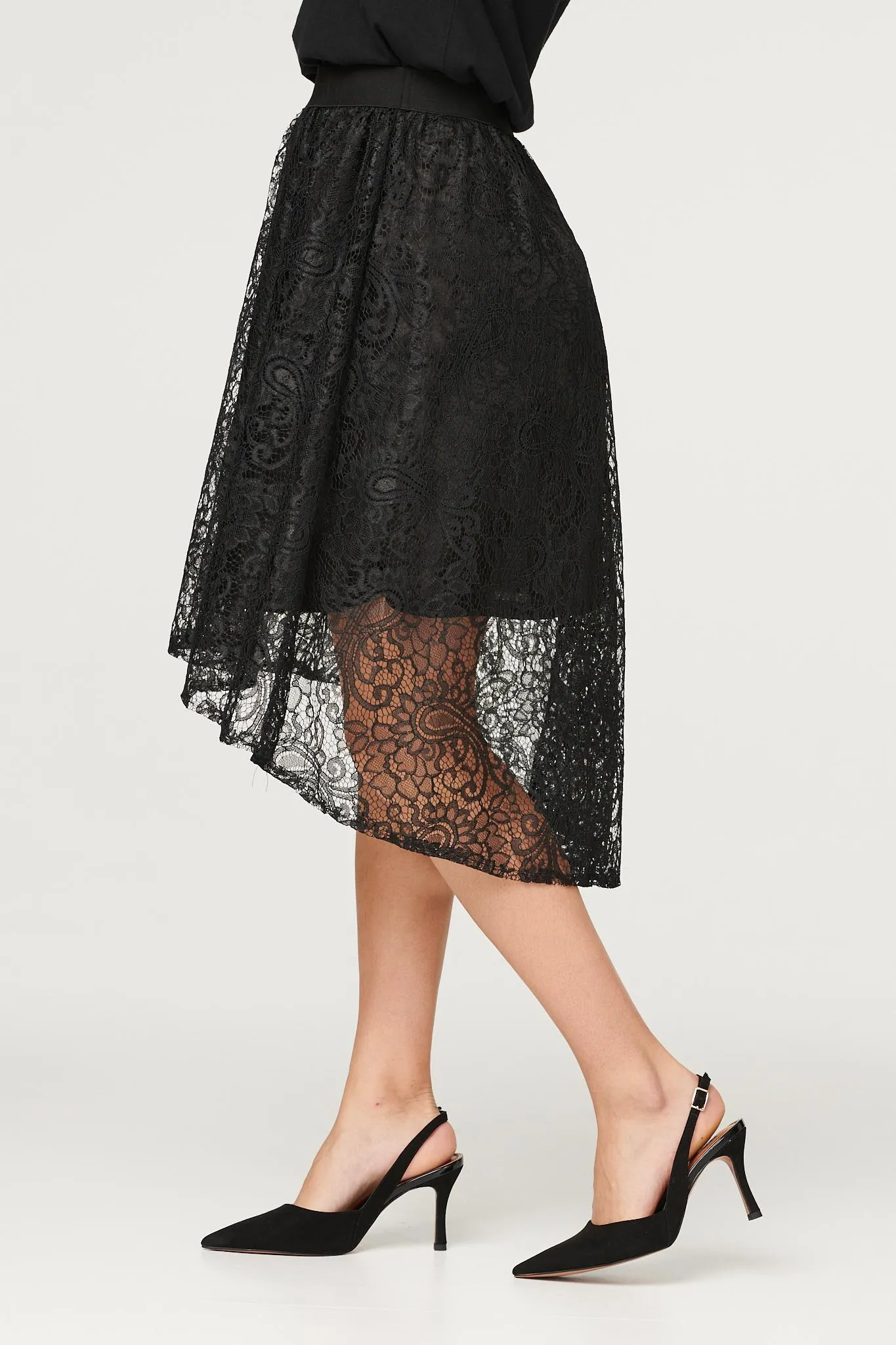 Lace High Low Midi Skirt