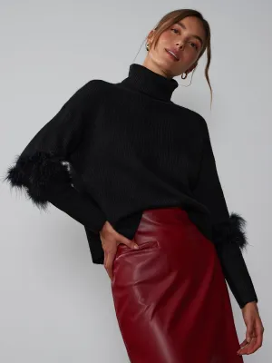 Long Feather Sleeve Turtleneck Sweater