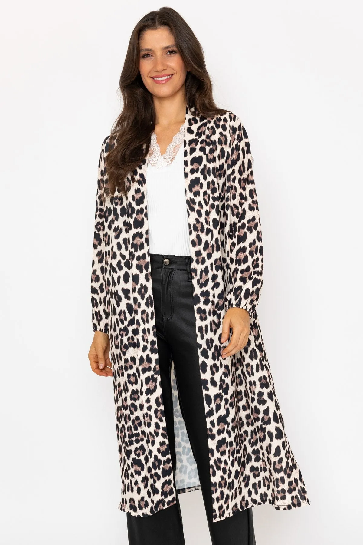 Long Leopard Print Cover Up Cardigan