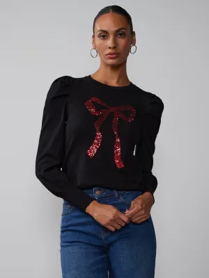 Long Puff Sleeve Crew Neck Sequin Sweater