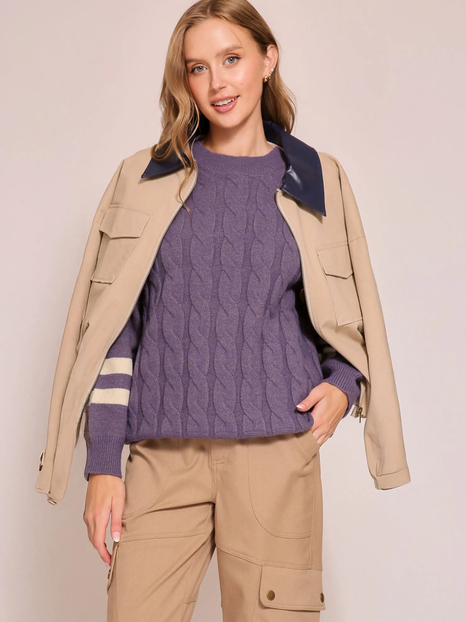 Long Sleeves Contrast Collar Barn Jacket