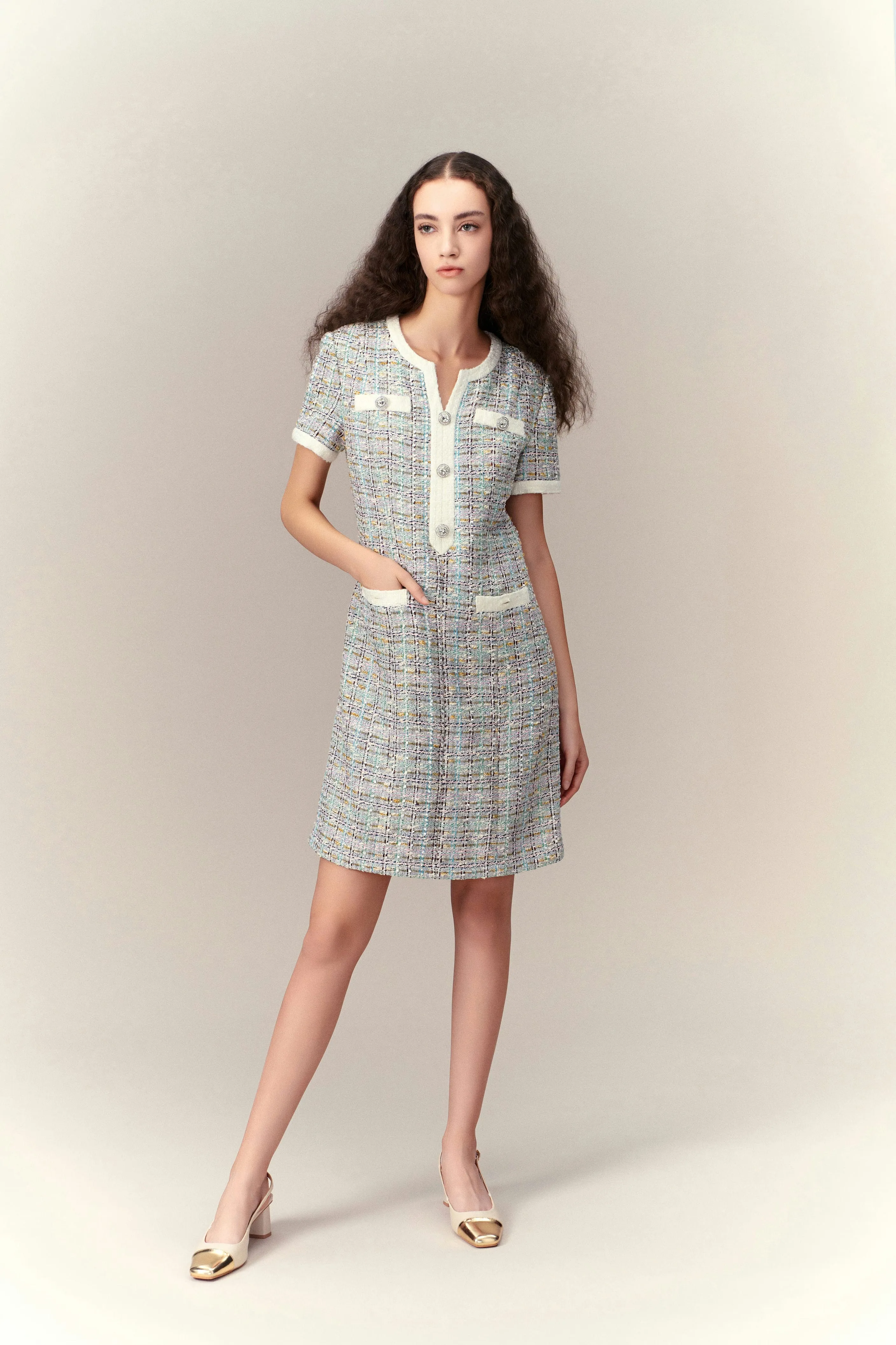 Lurex Classy Check Tweed Dress