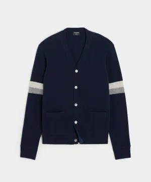 Luxe Cashmere Armstripe Cardigan in Navy