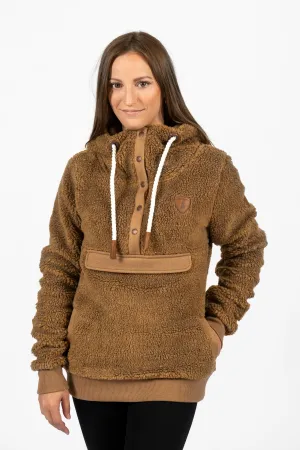 Mara Sherpa Teddy Snap-Neck Hoodie