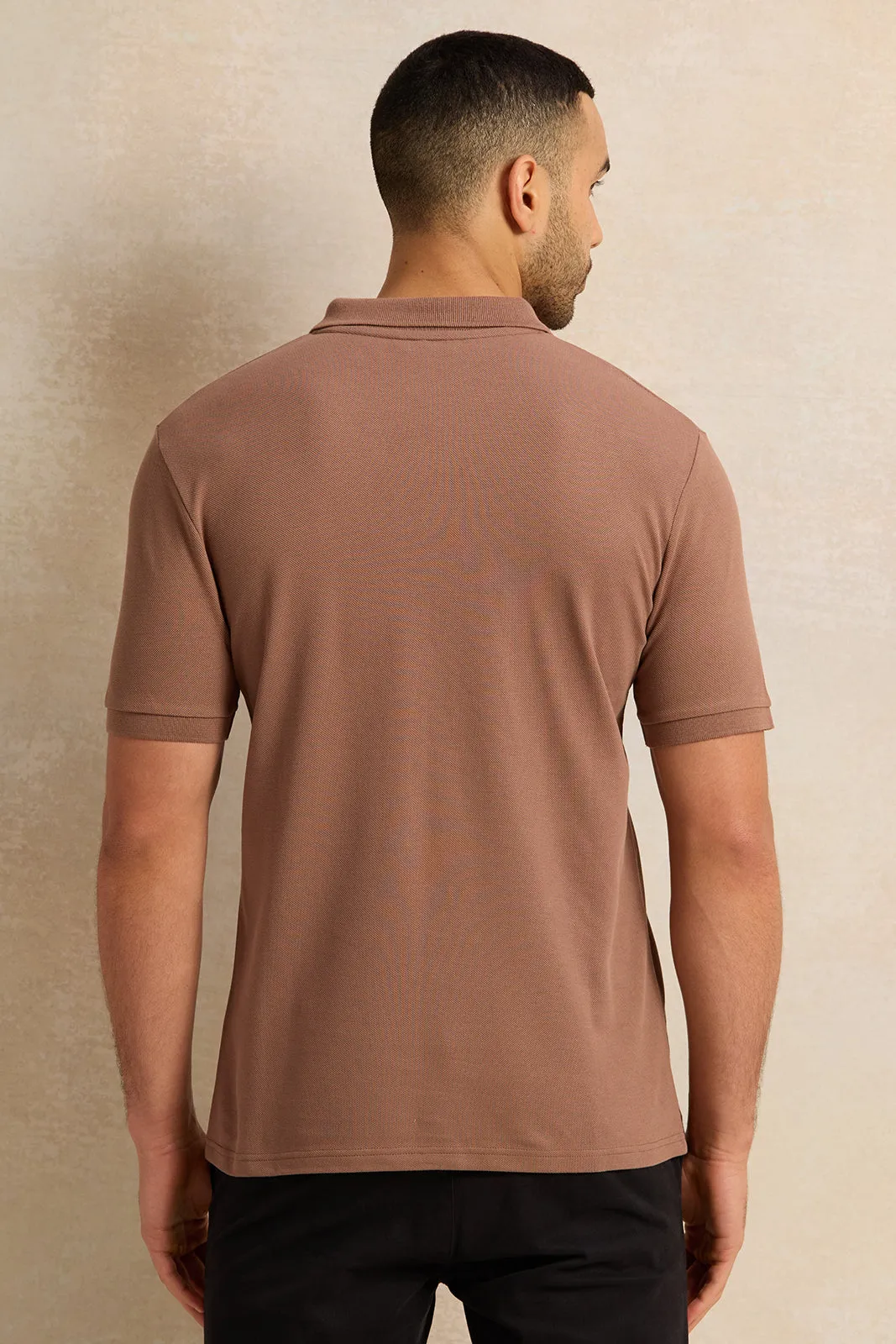 Men Beige Basic Pique Polo Shirt