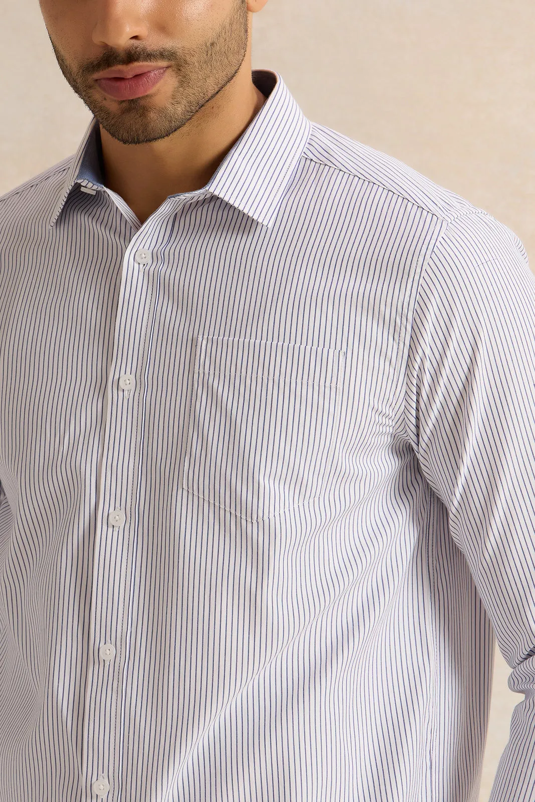 Men White Striped Shirt