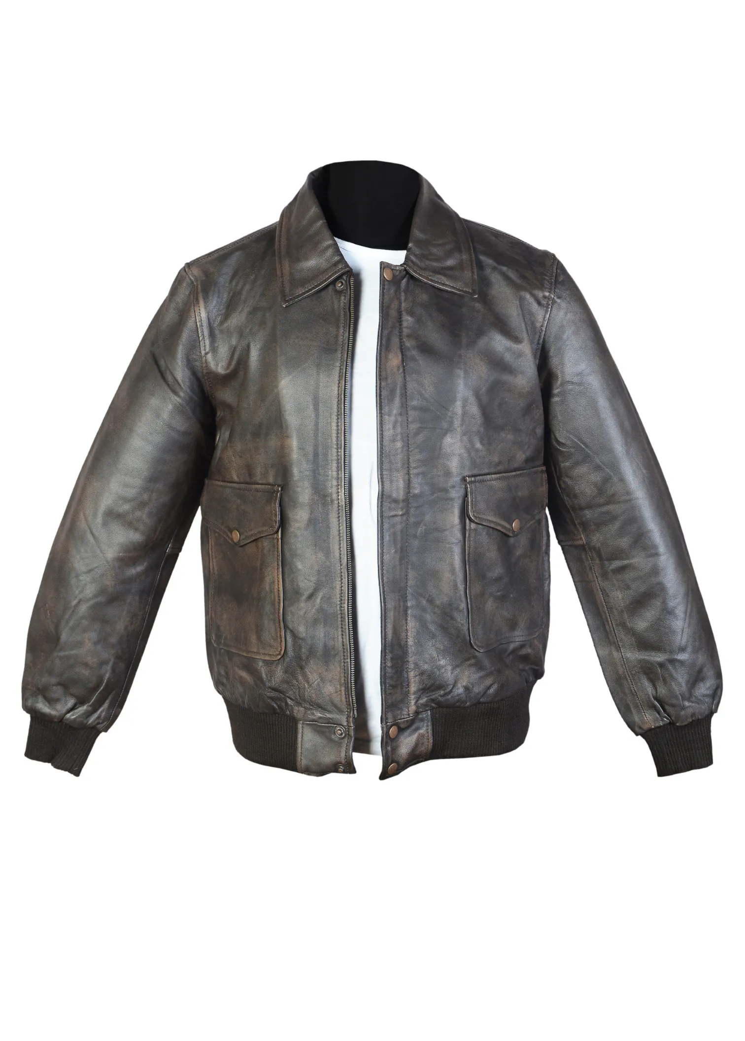 Men's Oversized Bomber Sheepskin Leather Jacket Brown