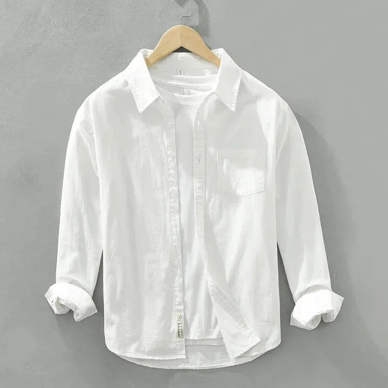 Men's Solid Pure Cotton Long Sleeve Shirt | Turn-Down Collar Casual Shirt