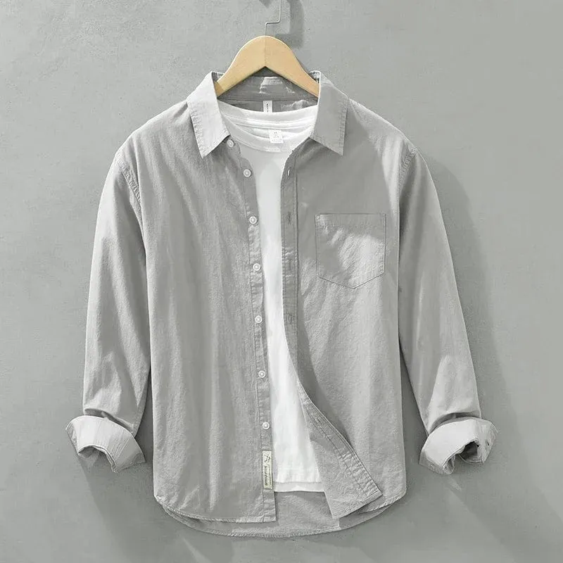 Men's Solid Pure Cotton Long Sleeve Shirt | Turn-Down Collar Casual Shirt