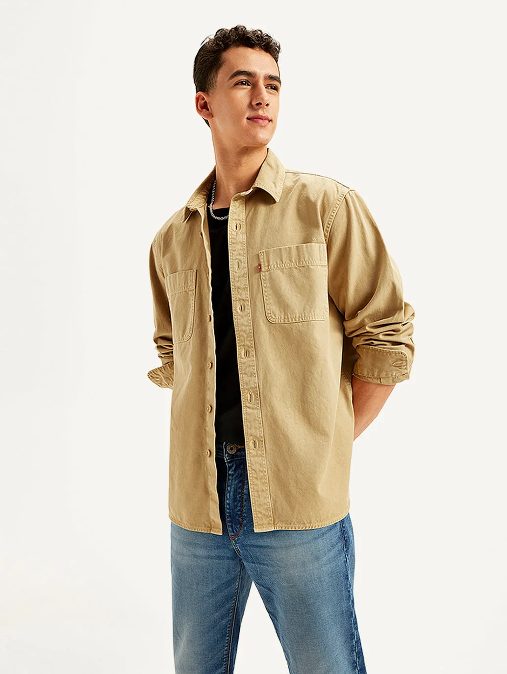 Men's Solid Straight Fit Denim Shirt