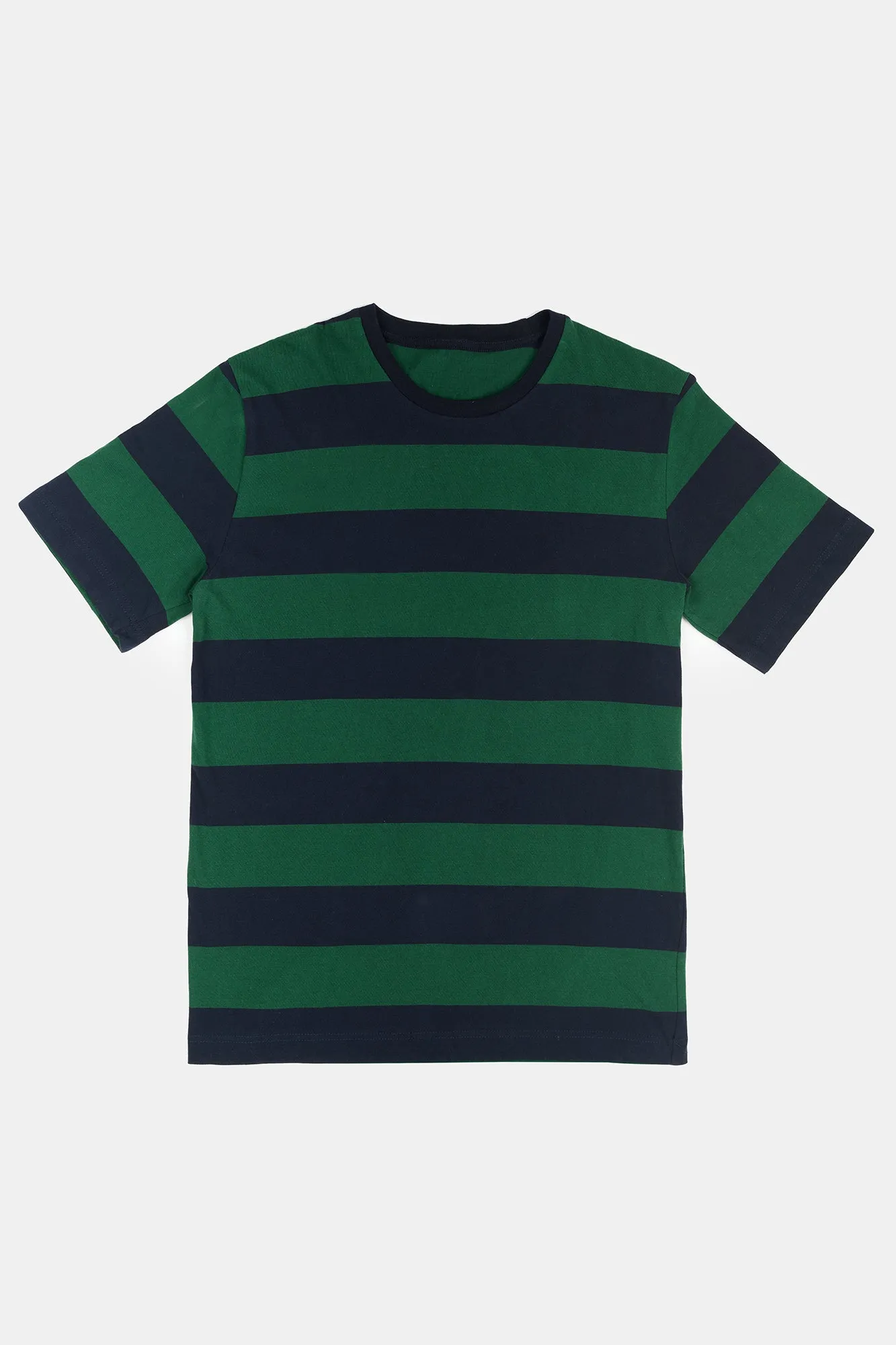 Men's Wide Stripe Short Sleeve T Shirt - Green/Navy