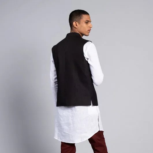 Midnight Dream Black Linen Nehru Jacket