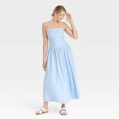 New - Women's Ruched Maxi A-Line Dress - Universal Thread Blue XL