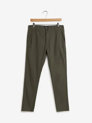 Nuon Olive Cotton Blend Slim - Fit Mid -Rise Chinos