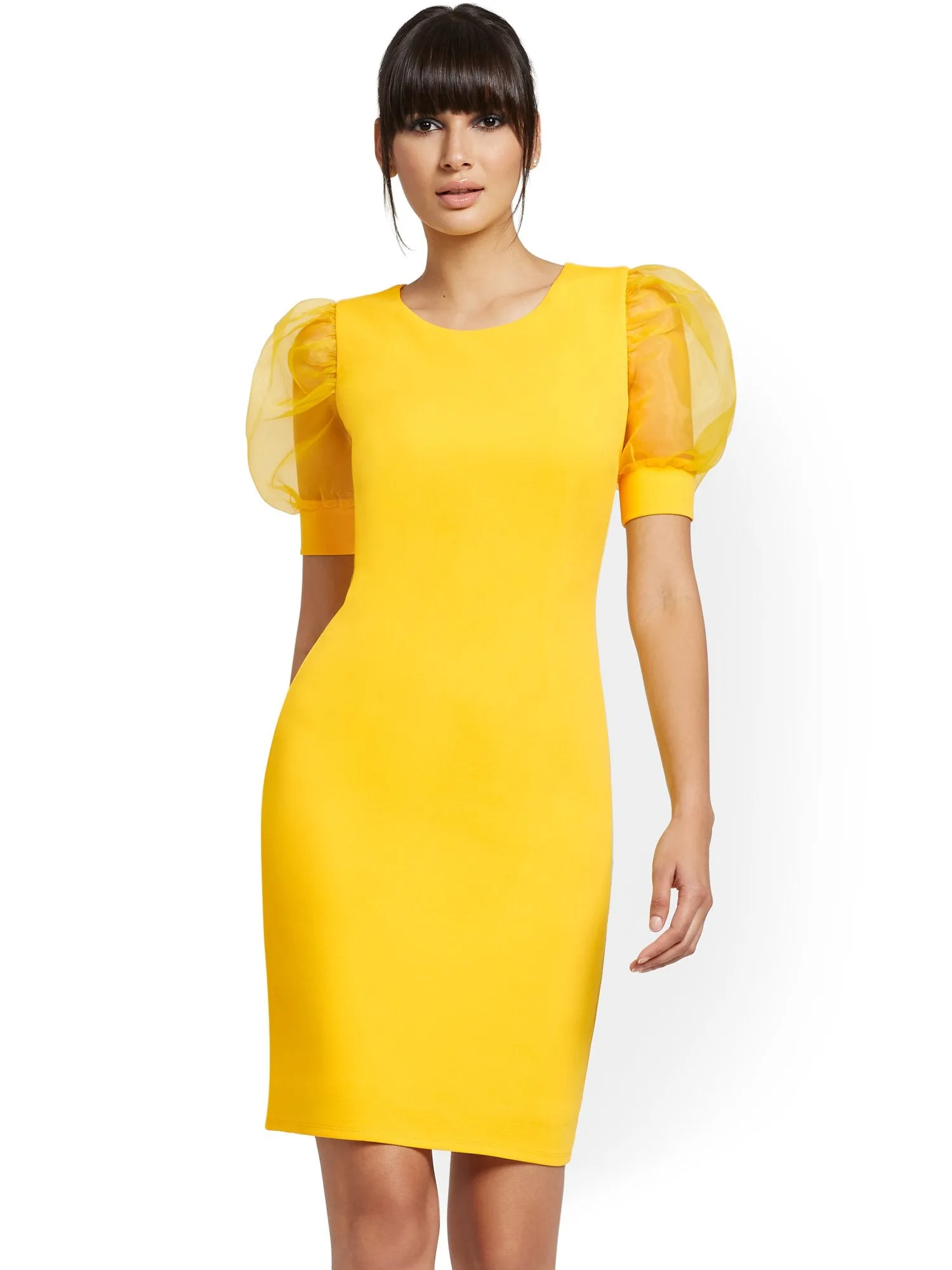 Organza-Sleeve Sheath Dress - Magic Crepe®