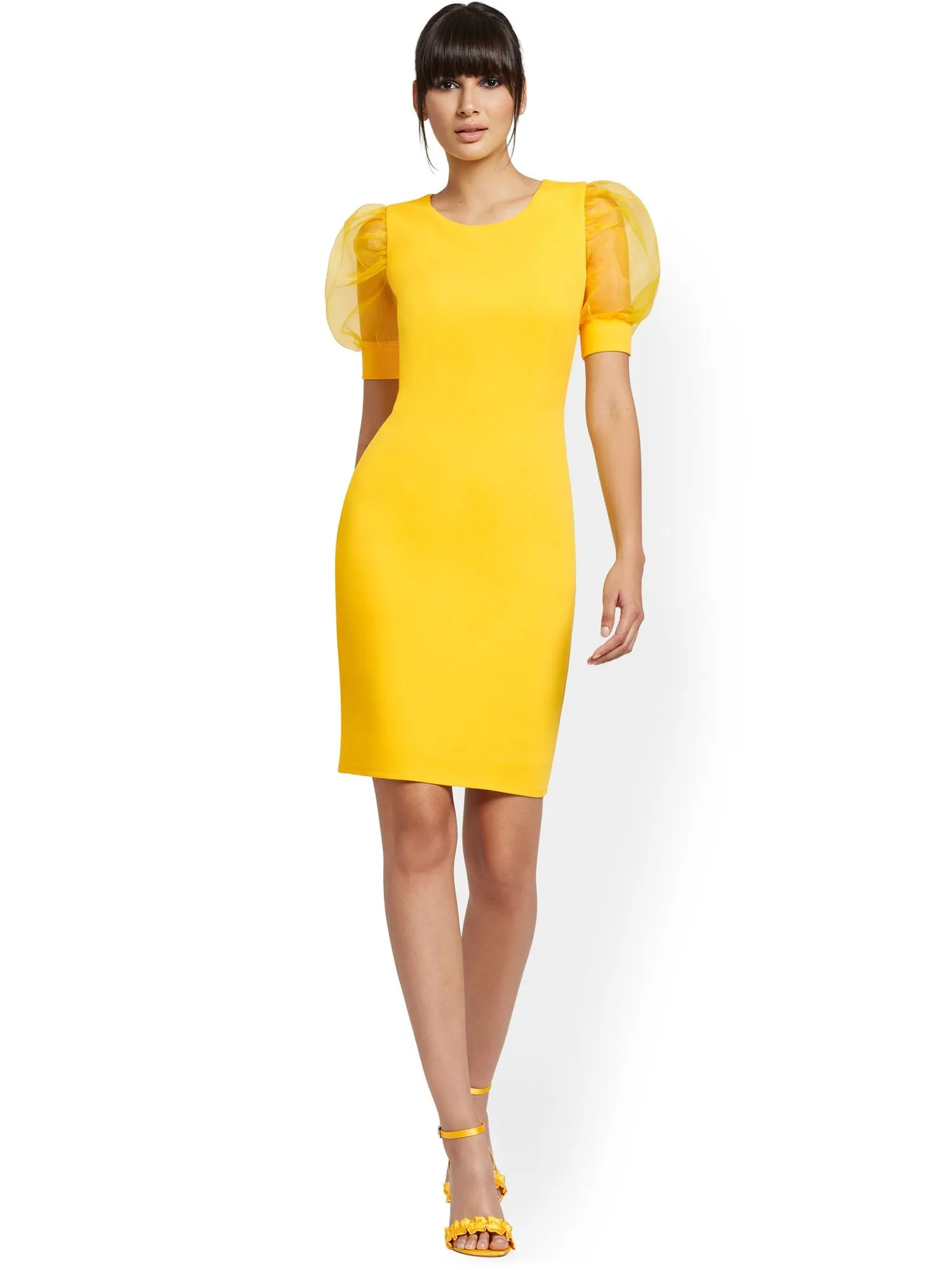 Organza-Sleeve Sheath Dress - Magic Crepe®