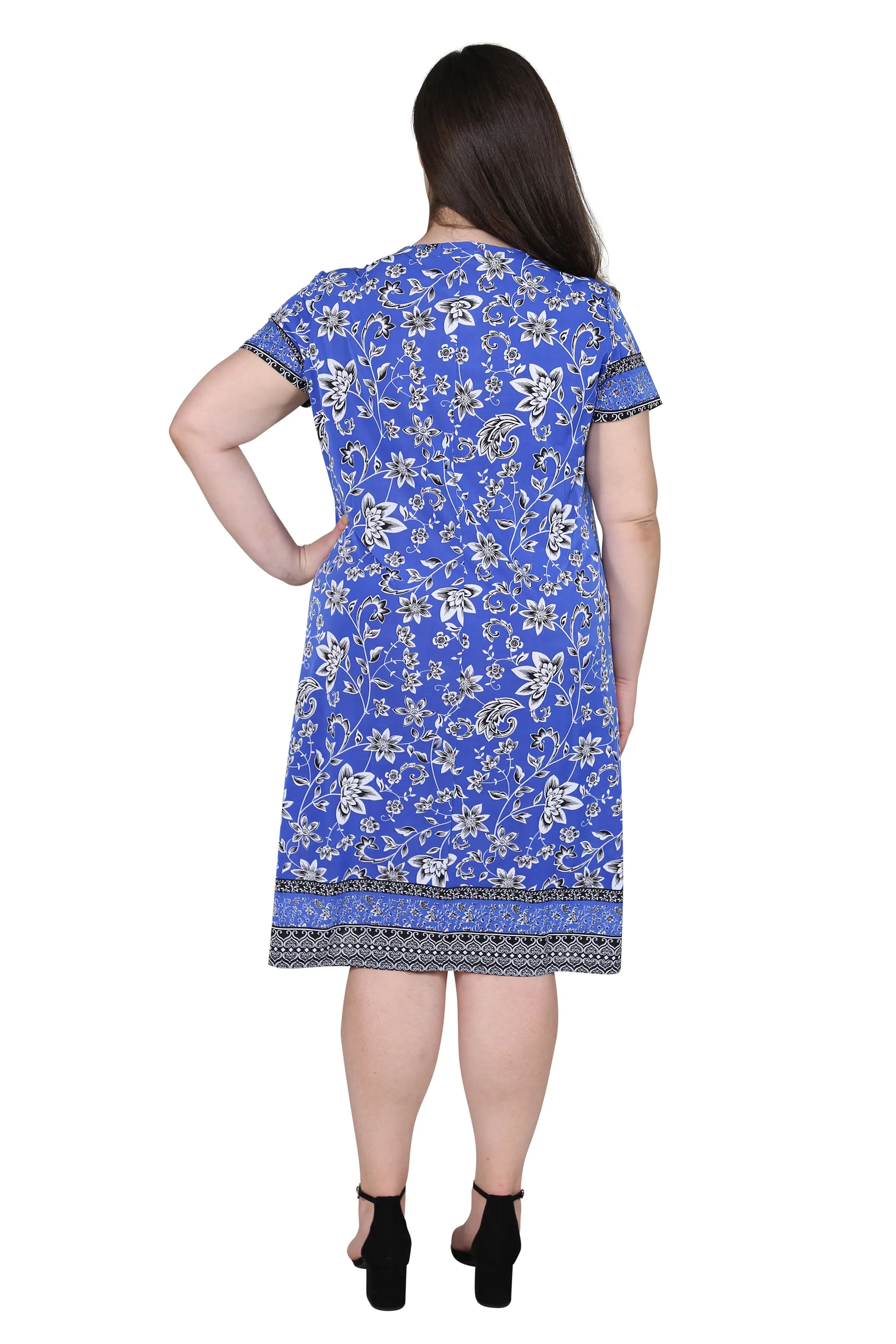 Plus Size La Cera Floral Border Print Short Sleeve Dress