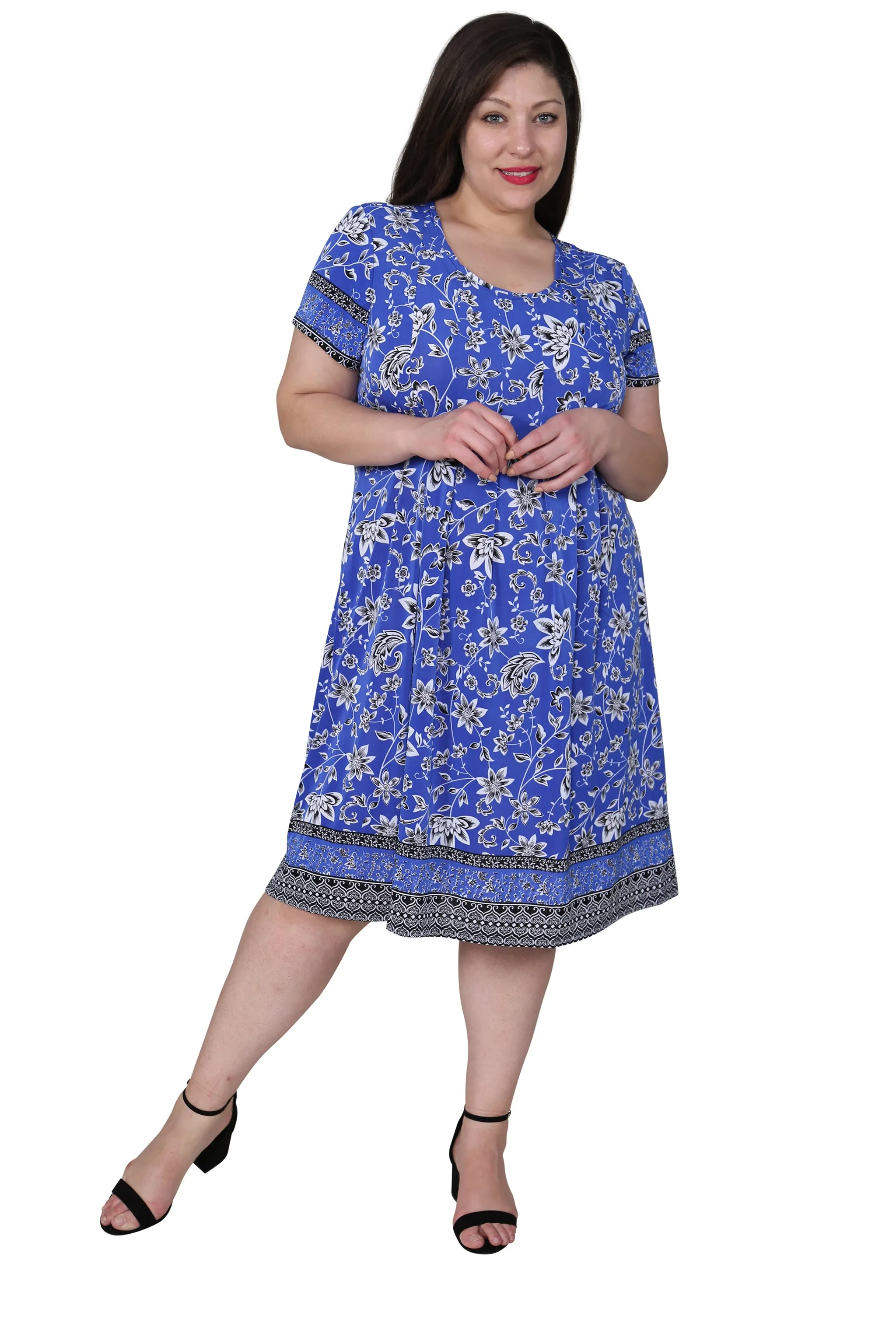 Plus Size La Cera Floral Border Print Short Sleeve Dress