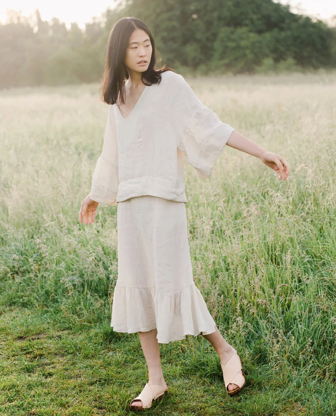 Rose Linen Skirt In Bone