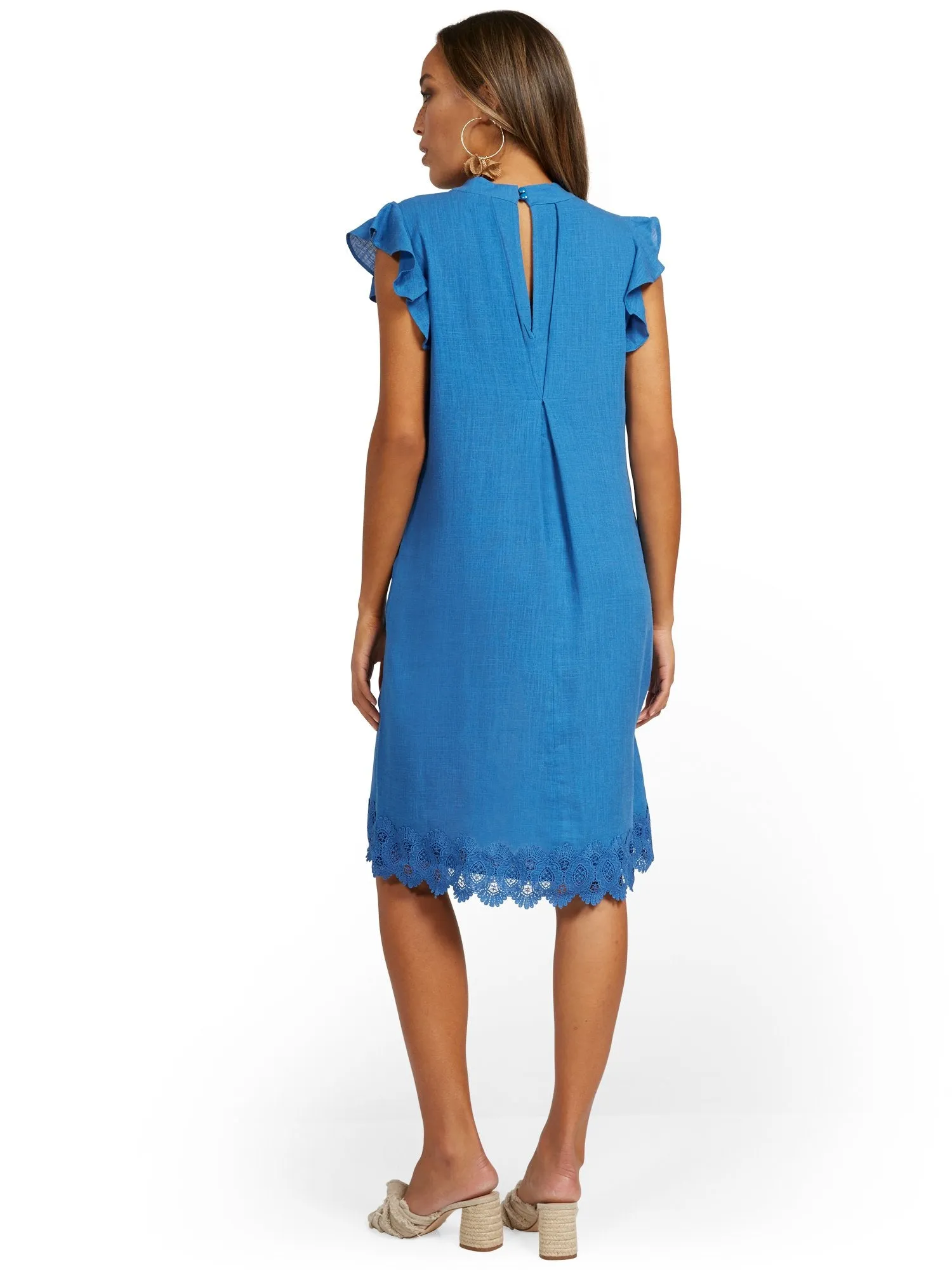 Ruffle-Sleeve Linen-Blend Dress