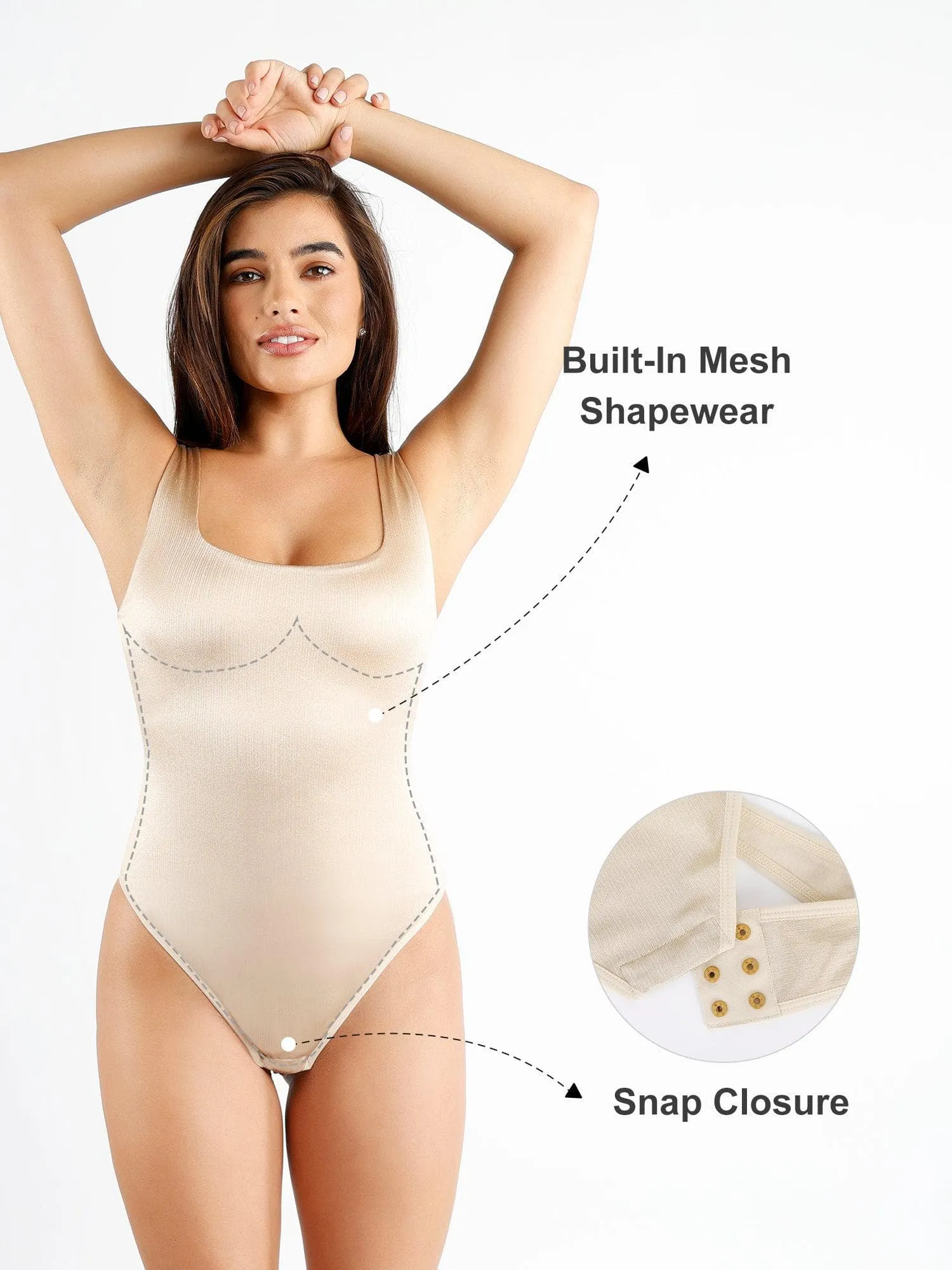 Shapewear Square Neck Smoothing Shine Thong Bodysuit