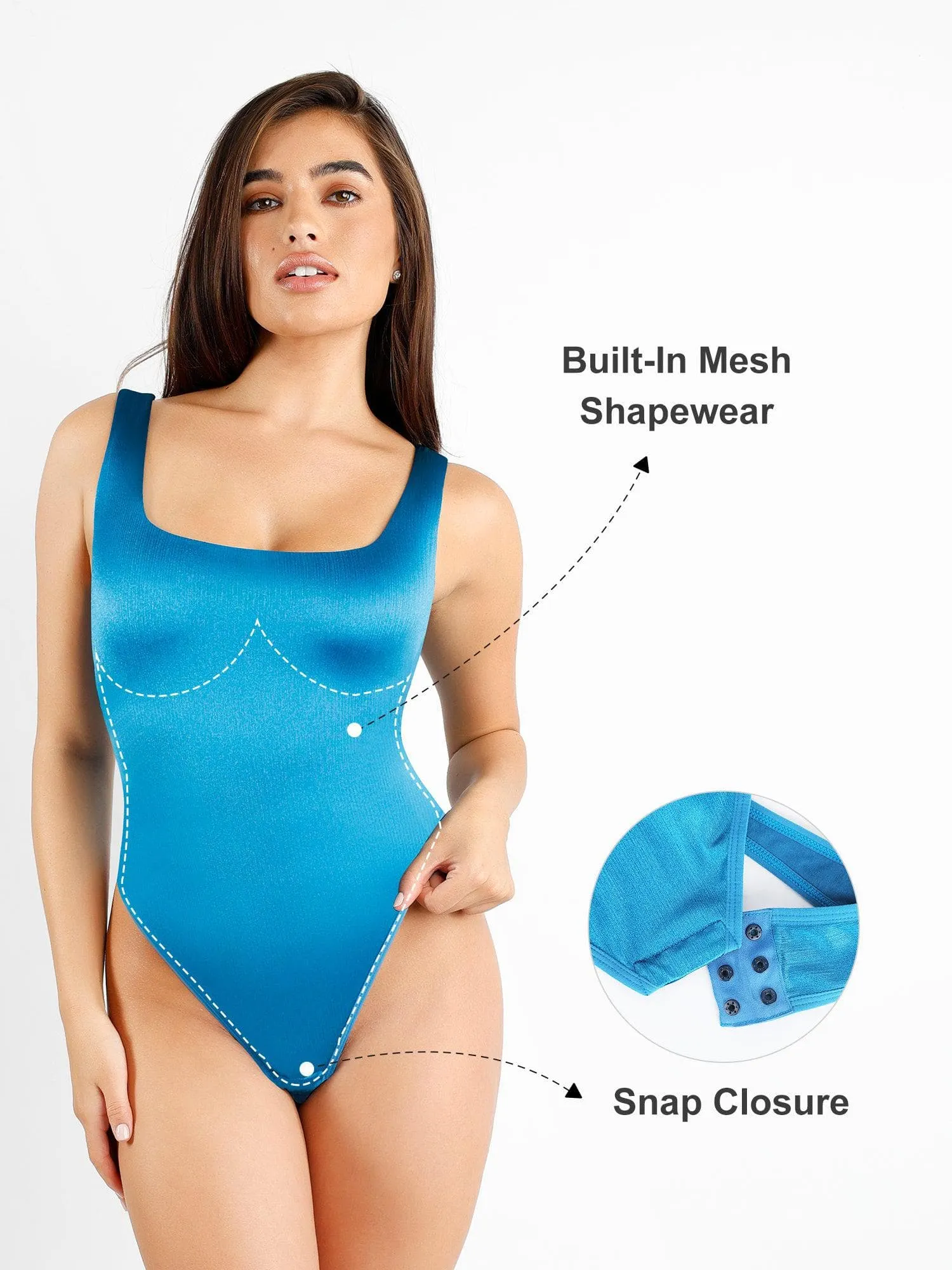 Shapewear Square Neck Smoothing Shine Thong Bodysuit