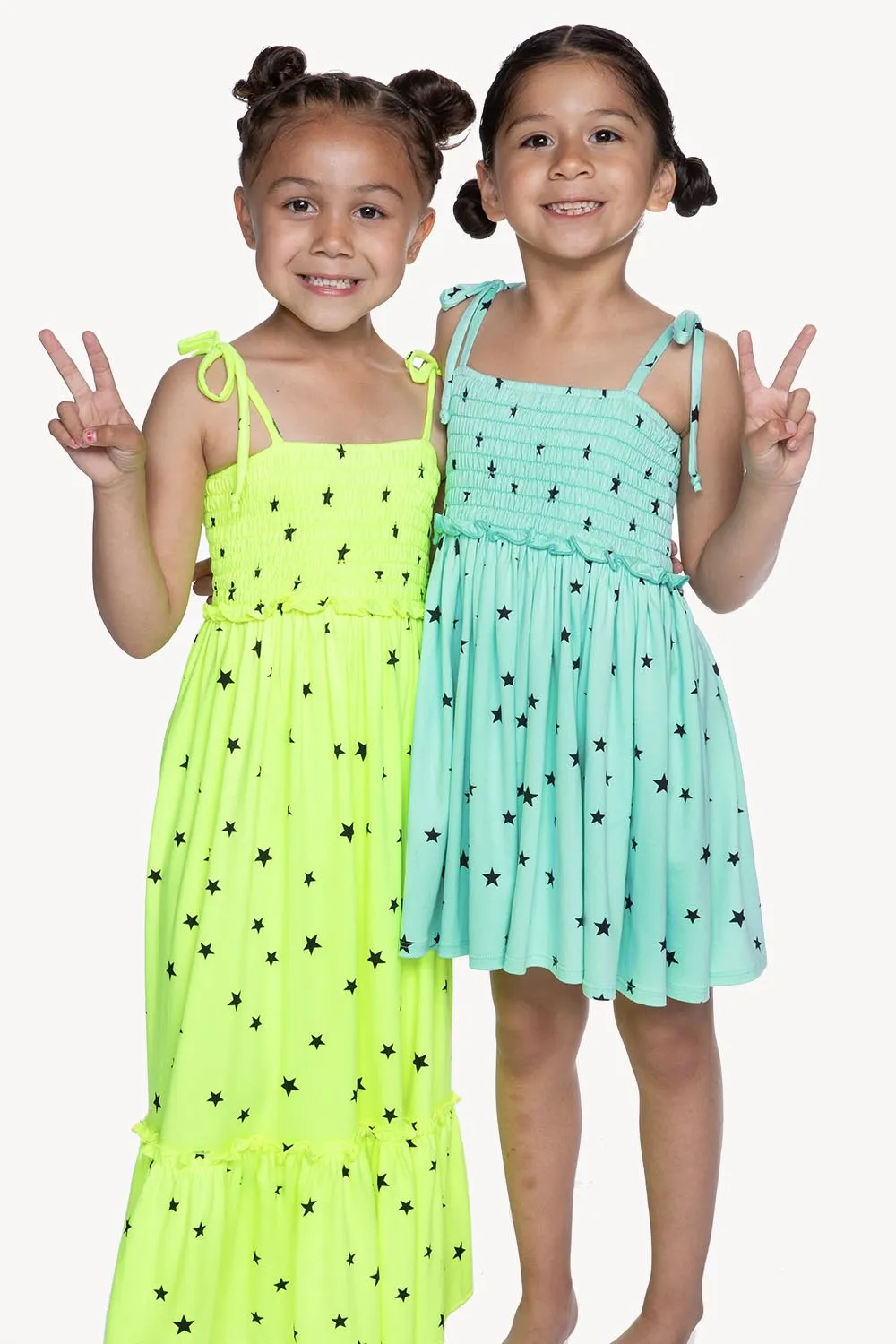 Simply Soft Tiered Smocked Maxi Dress - Neon Lemon Black Stars