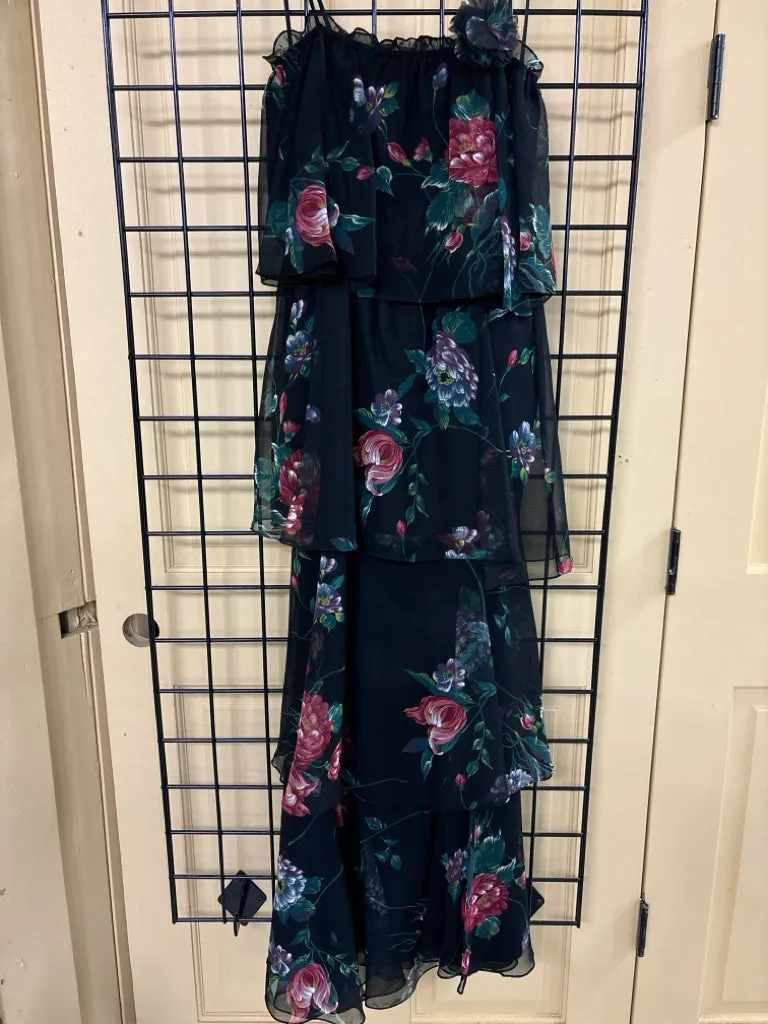 Size S black floral I. Magnin Dress