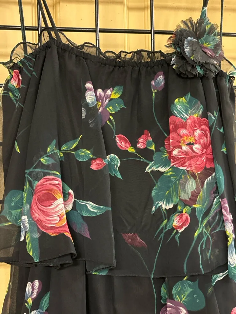 Size S black floral I. Magnin Dress