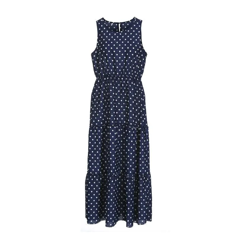 Sleeveless Polka Dots Maxi Dress