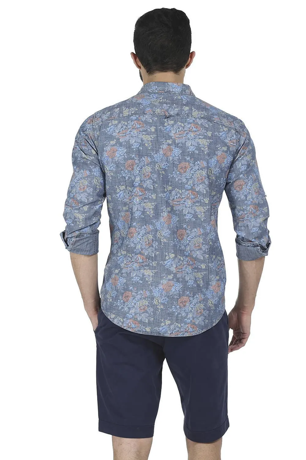 Slim Fit Blue Printed Shirt