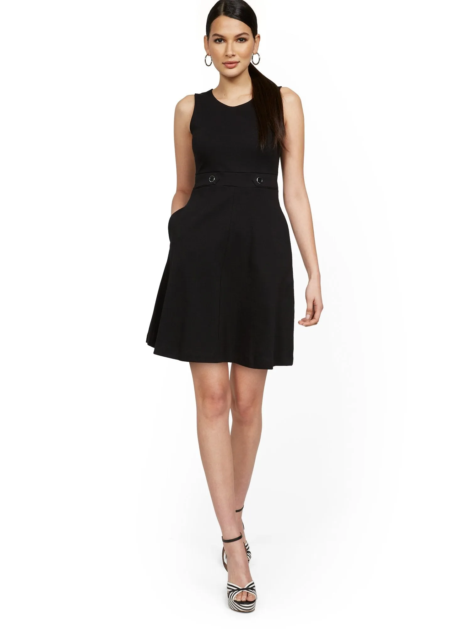 Tall Sleeveless Two-Button Fit and Flare Dress - City Knits