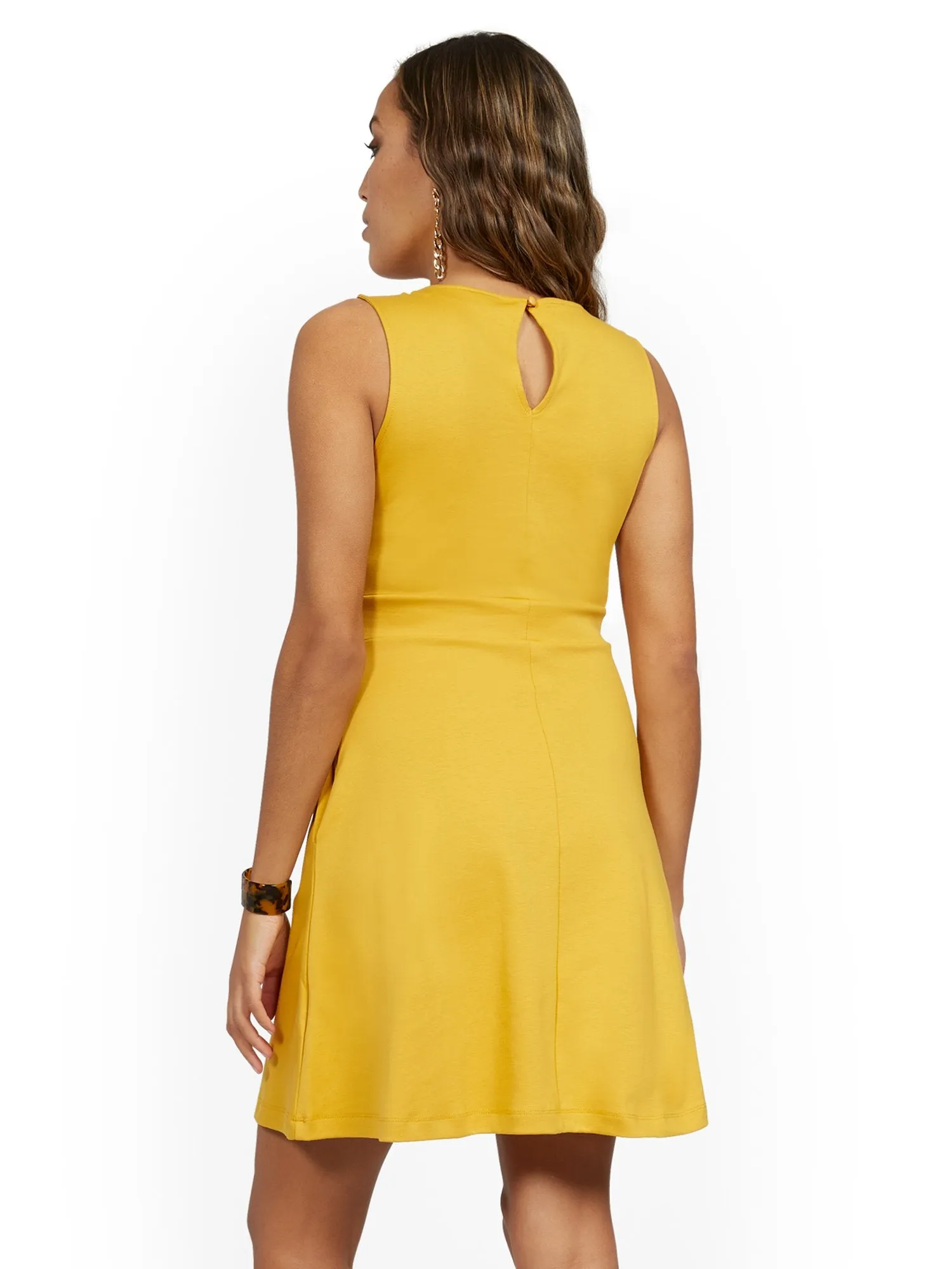 Tall Sleeveless Two-Button Fit and Flare Dress - City Knits