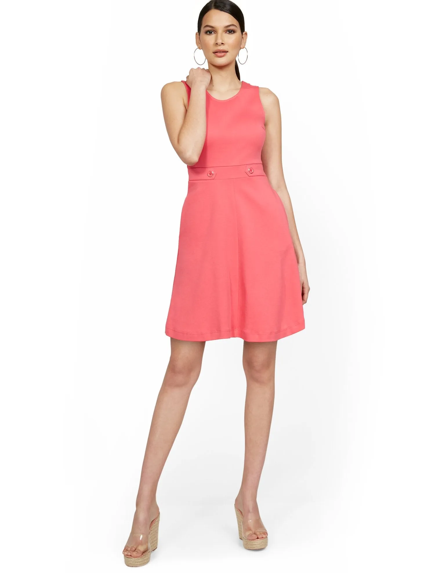 Tall Sleeveless Two-Button Fit and Flare Dress - City Knits