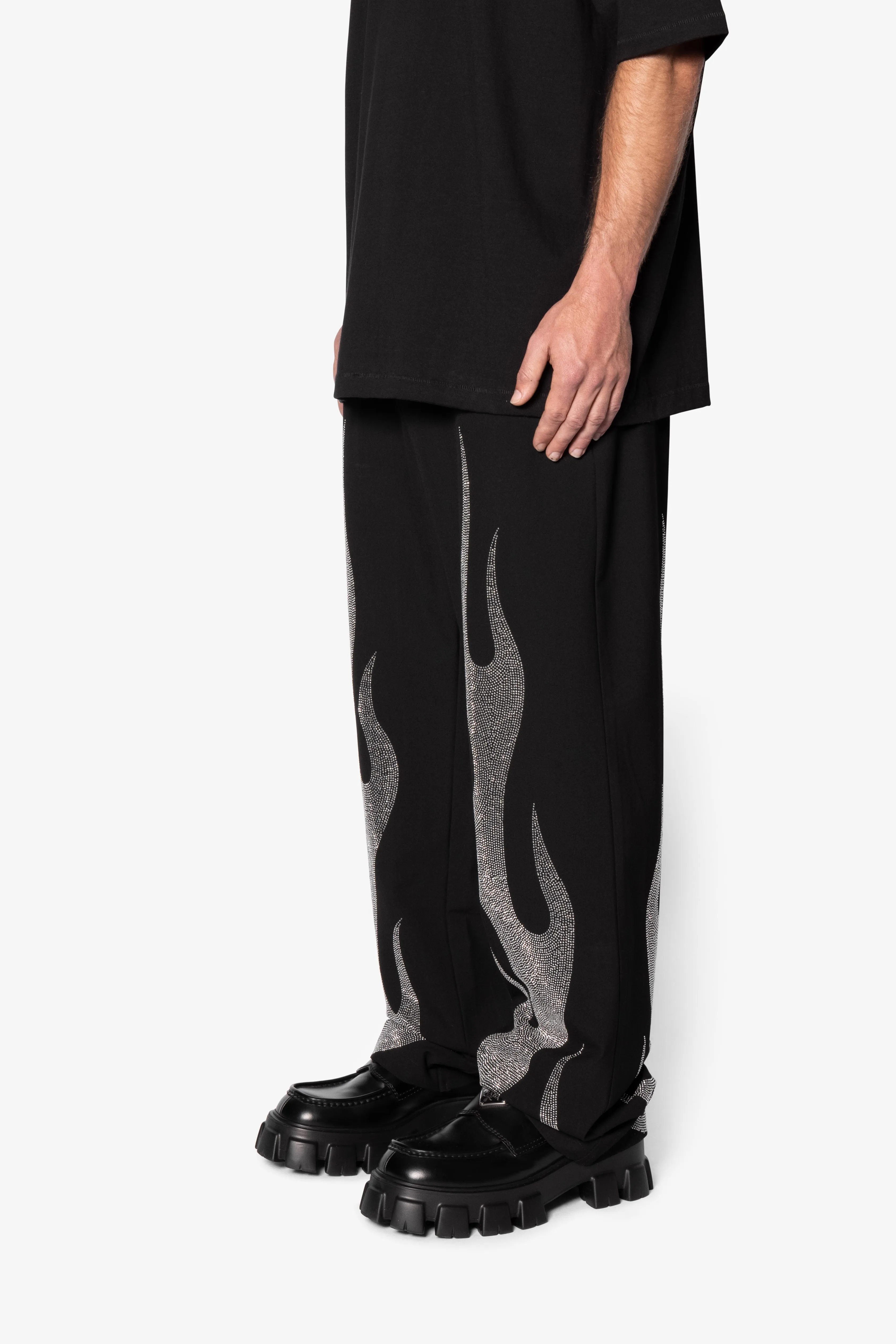 Ultra Baggy Flame Crystal Pants - Black