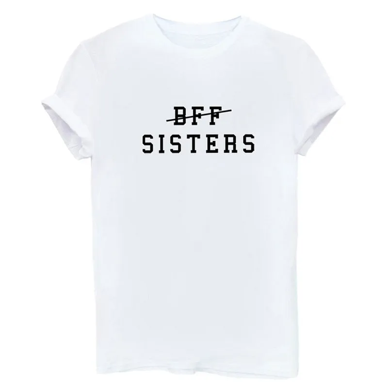 VenusFox Womens BFF SISTERS Letters Printing Casual Tee Solid Black White Tops