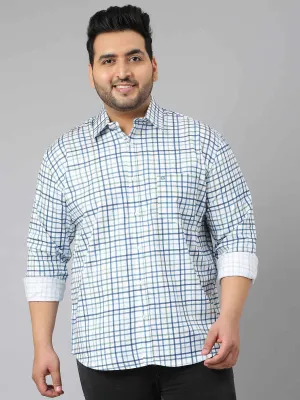 White Blue Green Checks Shirt Men's Plus Size