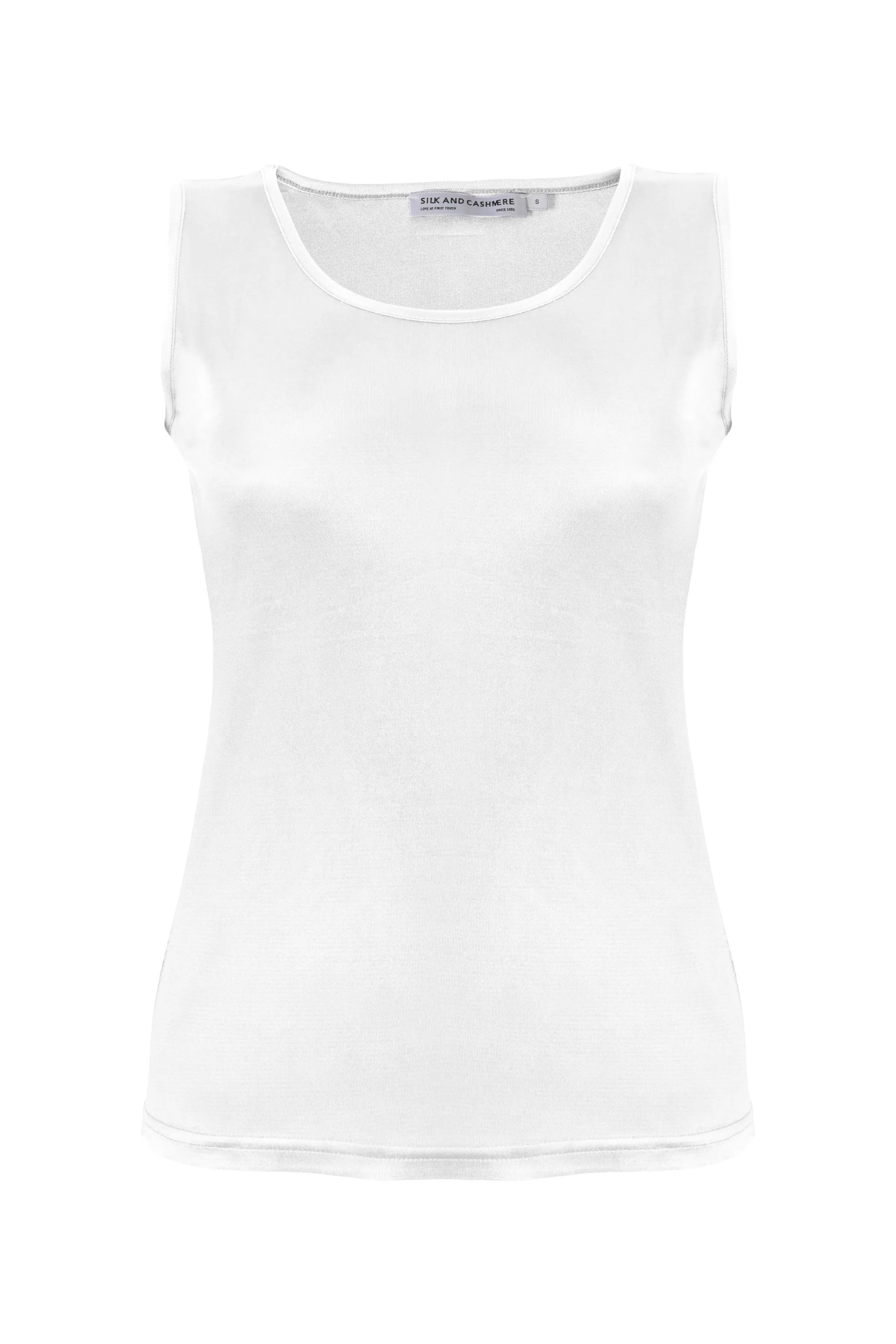 White Marina Silk Round Neck Sleeveless T-Shirt