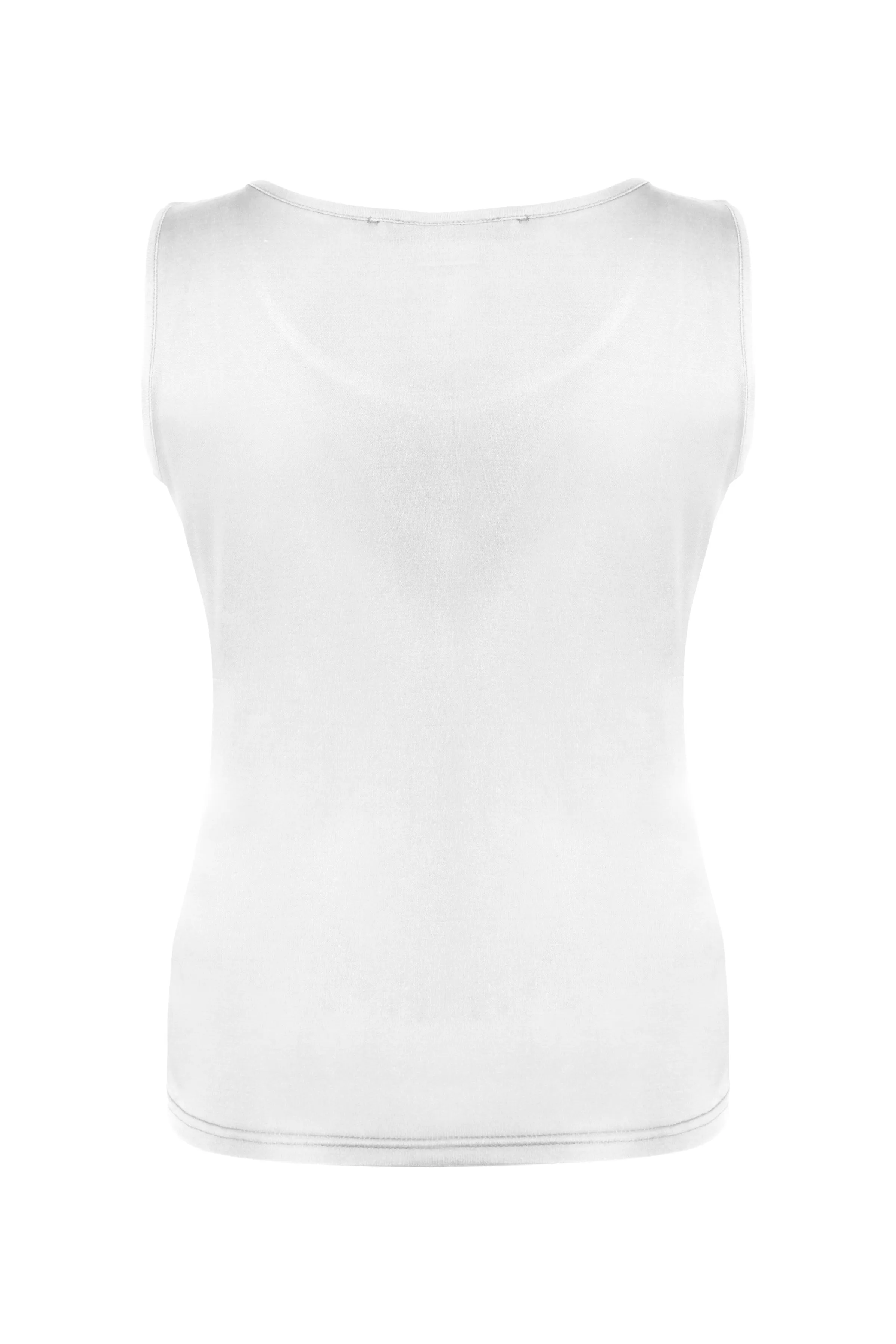 White Marina Silk Round Neck Sleeveless T-Shirt